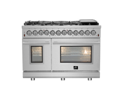 Forno Massimo 48" Stainless Steel Freestanding Dual Fuel Double Oven Range With Air Fry (6.58 Cu. Ft.) - FFSGS6125-48