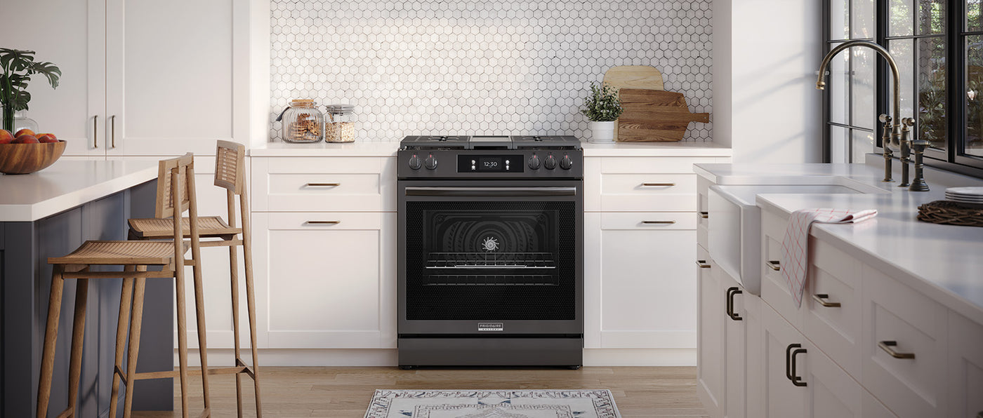 Frigidaire Gallery Black Stainless 30" Front Control Gas Range with Total Convection (6.1 Cu. Ft) - GCFG3060BD