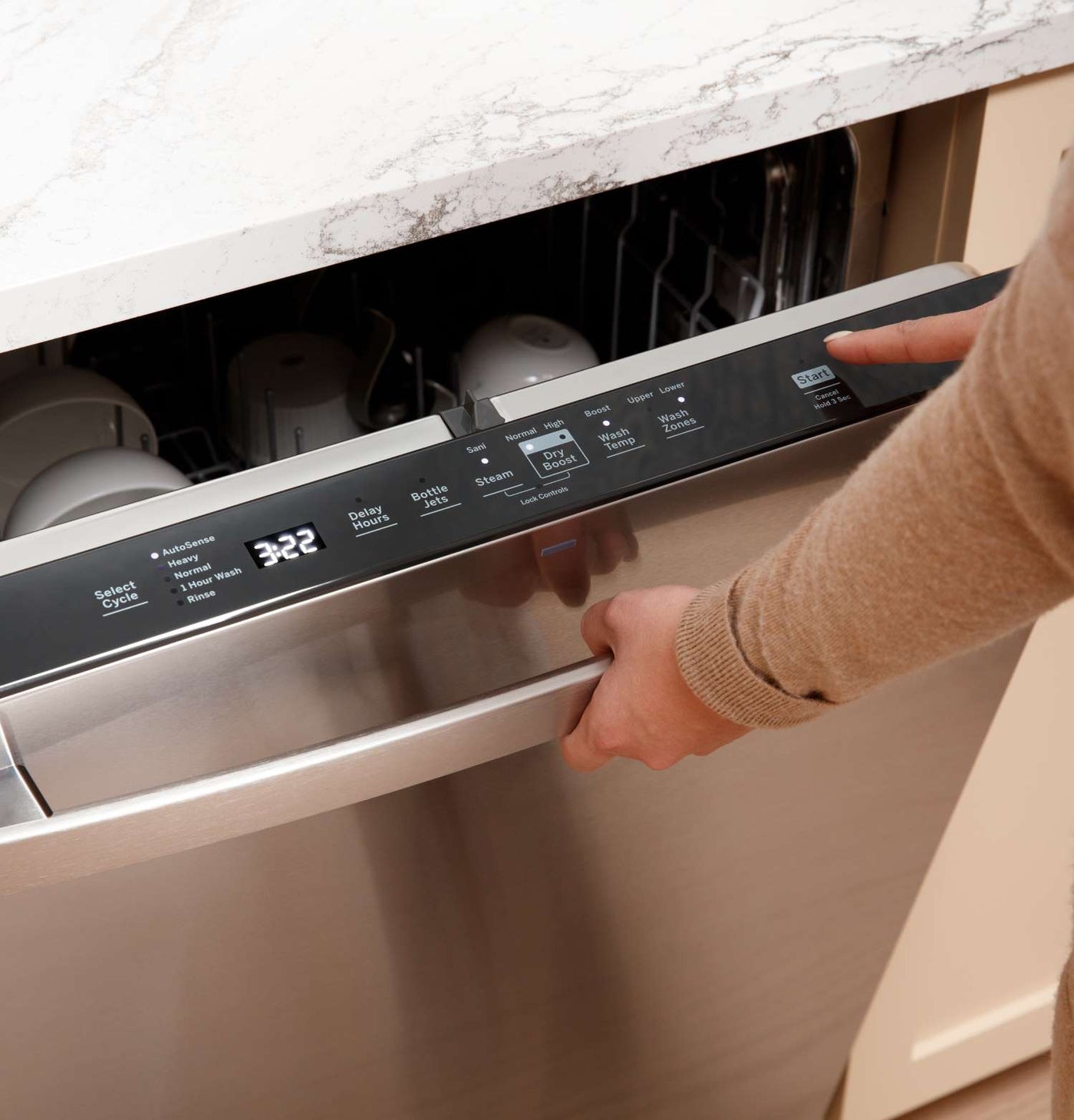 GE 24" Slate Top Control Dishwasher with Stainless Steel Interior and Third Rack - GDT650SMVES