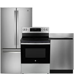 GE Fingerprint Resistant Stainless Kitchen Package with French Door Refrigerator, Electric Range & Built-In Dishwasher