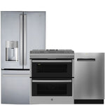 GE Profile Fingerprint Resistant Stainless Kitchen Package with French Door Refrigerator, Double Oven Range & Smart Dishwasher