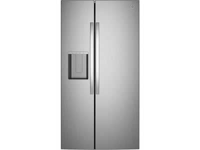GE 36" 28.0 Cu. Ft. Stainless Steel Side-by-Side Refrigerator with Ice and Water Dispenser – GSS28NYYFS