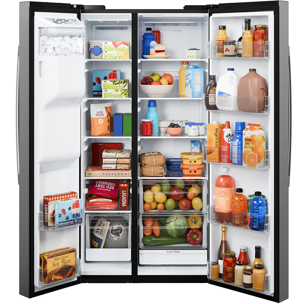 GE 36" 28.0 Cu. Ft. Stainless Steel Side-by-Side Refrigerator with Ice and Water Dispenser – GSS28NYYFS