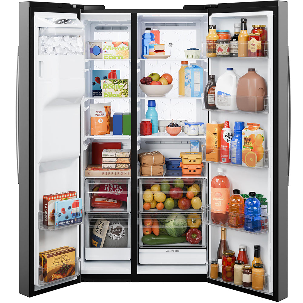 GE 36" 28.0 Cu. Ft. Stainless Steel Side-by-Side Refrigerator with Ice and Water Dispenser – GSS28PYYFS