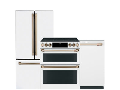 Café Matte White Kitchen Package with French Door Refrigerator, Double Oven Range & Built-In Dishwasher