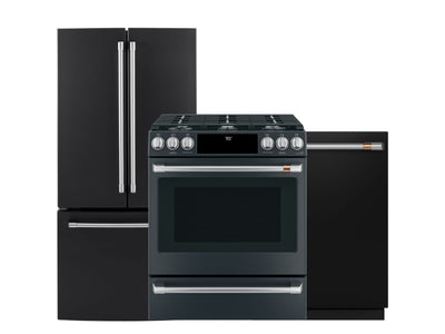 Café Matte Black Kitchen Package with French Door, Gas Range & Built-In Dishwasher