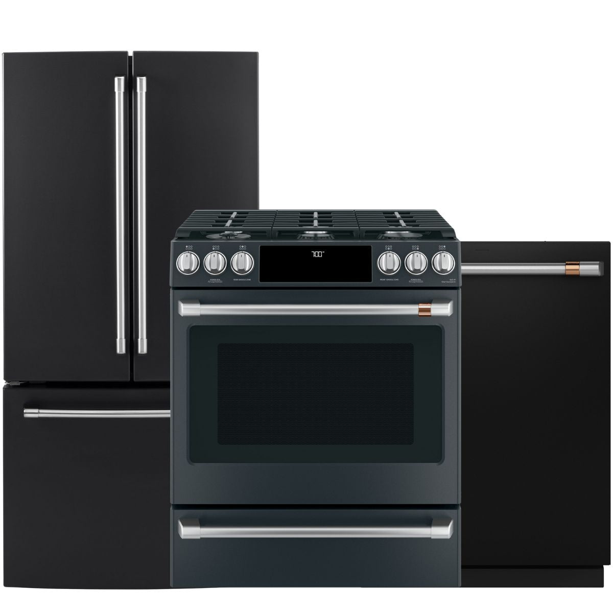 Café Matte Black Kitchen Package with French Door, Gas Range & Built-In Dishwasher