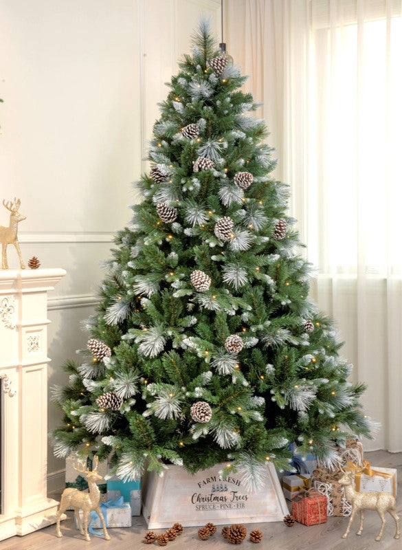 Galway 7 Ft Frosted White Spruce Christmas Tree Pre-lit with Warm White LED Lights - Clear/Warm White