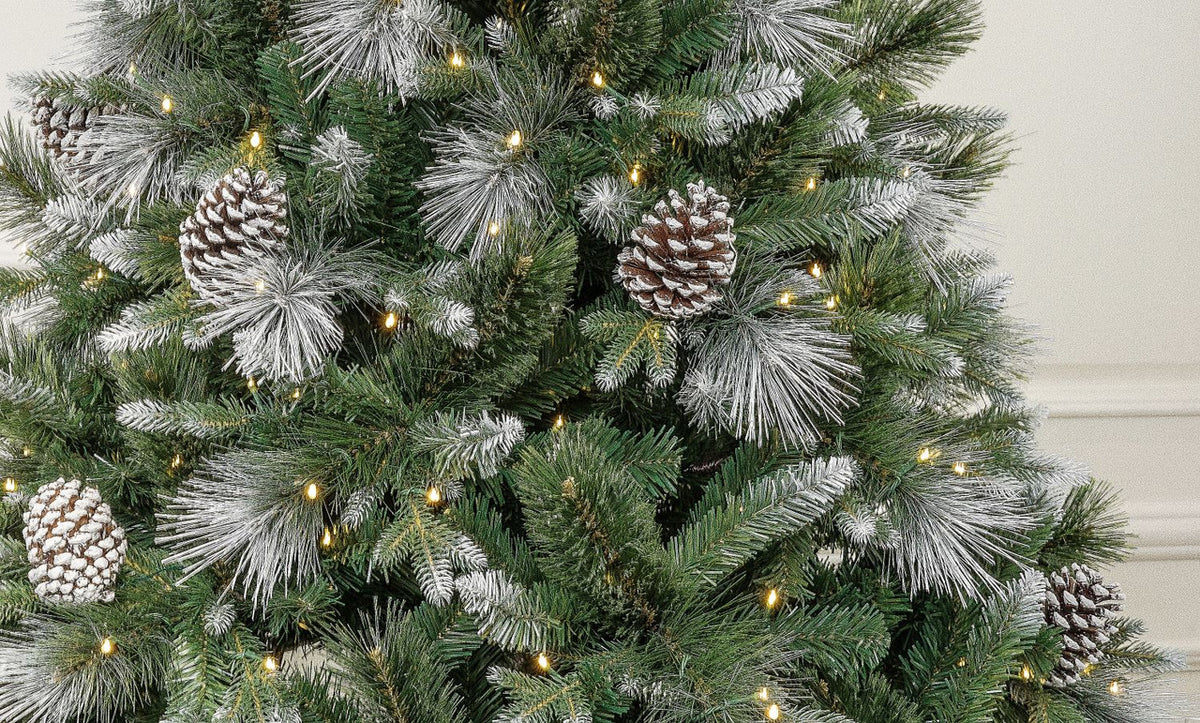 Galway 6 Ft Frosted White Spruce Christmas Tree Pre-lit with Warm White LED Lights - Clear/Warm White