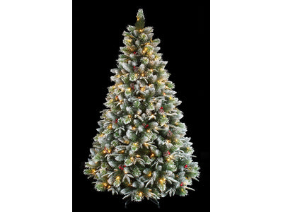 Tuomaan 7ft Decorated Flocked Pine Pre-Lit LED Christmas Tree - Warm White/Multi-Colour