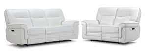 Cosmic Dual Power Reclining Sofa and Loveseat Set - White