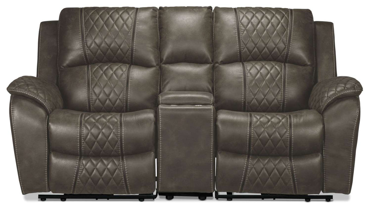 Wesley Dual Power Reclining Loveseat with Console Granite Leon's