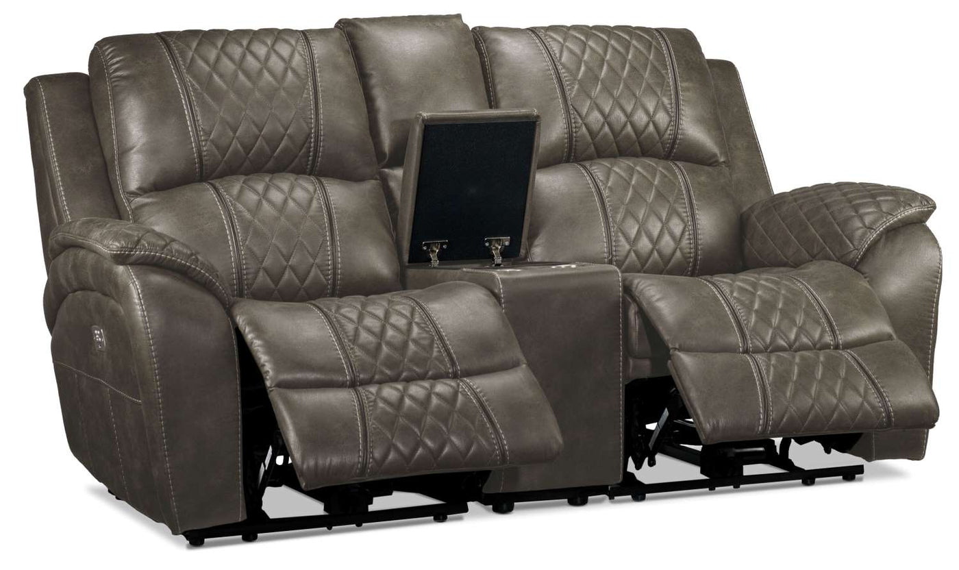 Wesley Dual Power Reclining Loveseat with Console - Granite