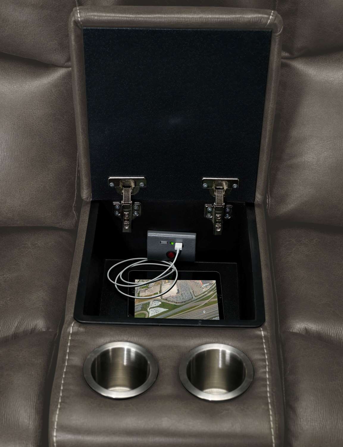 Wesley Dual Power Reclining Sofa and Dual Power Reclining Loveseat with Console Set - Granite