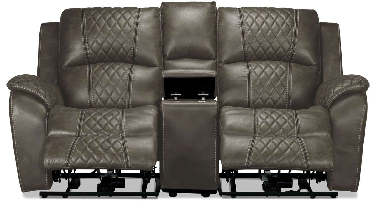 Wesley Dual Power Reclining Loveseat with Console Granite Leon's