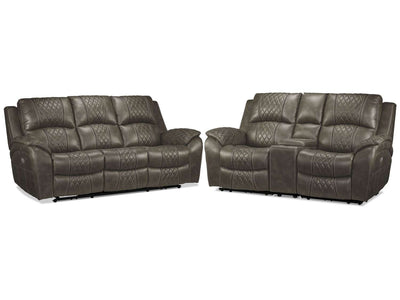 Wesley Dual Power Reclining Sofa and Dual Power Reclining Loveseat with Console - Granite