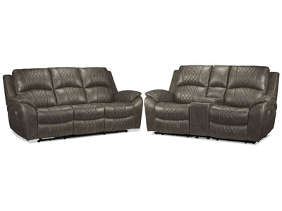 Wesley Dual Power Reclining Sofa and Dual Power Reclining Loveseat with Console Set - Granite