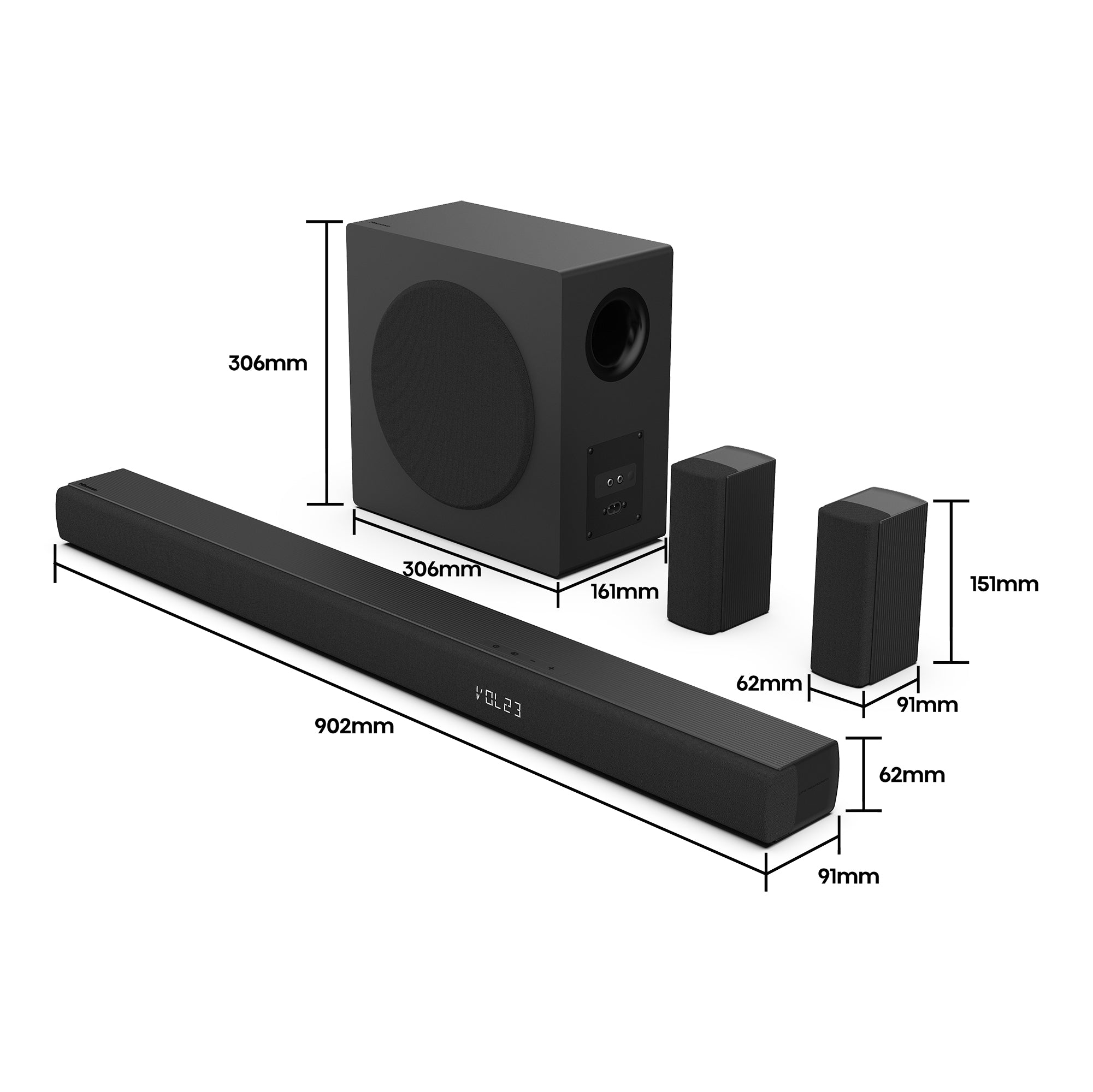 Hisense 540W 5.1 ch Soundbar with Rear Speakers & Wireless Subwoofer - HS5100