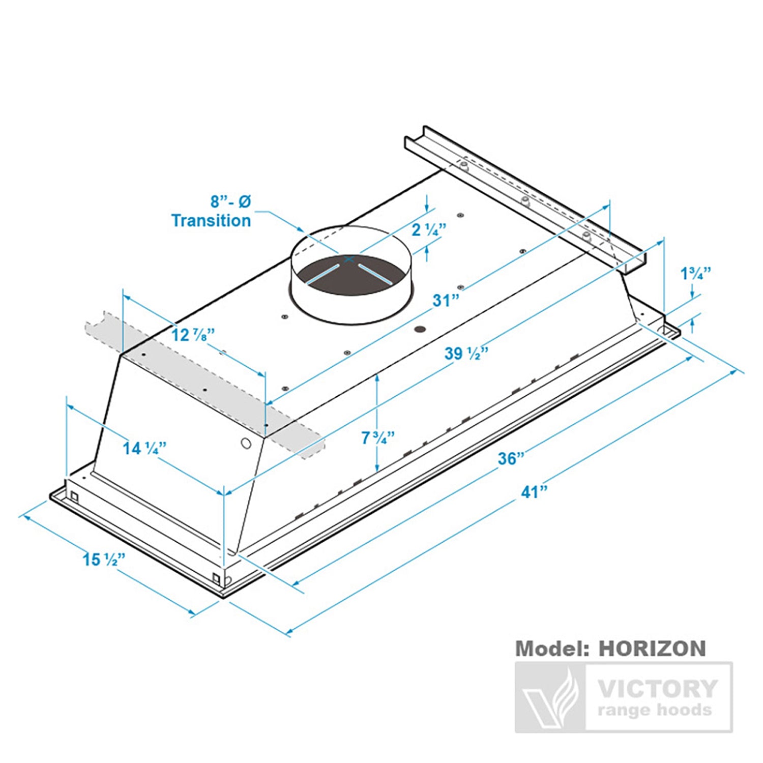 VICTORY Stainless Steel 900 CFM Flush Ceiling Range Hood with Backlight LED - Horizon-Glow