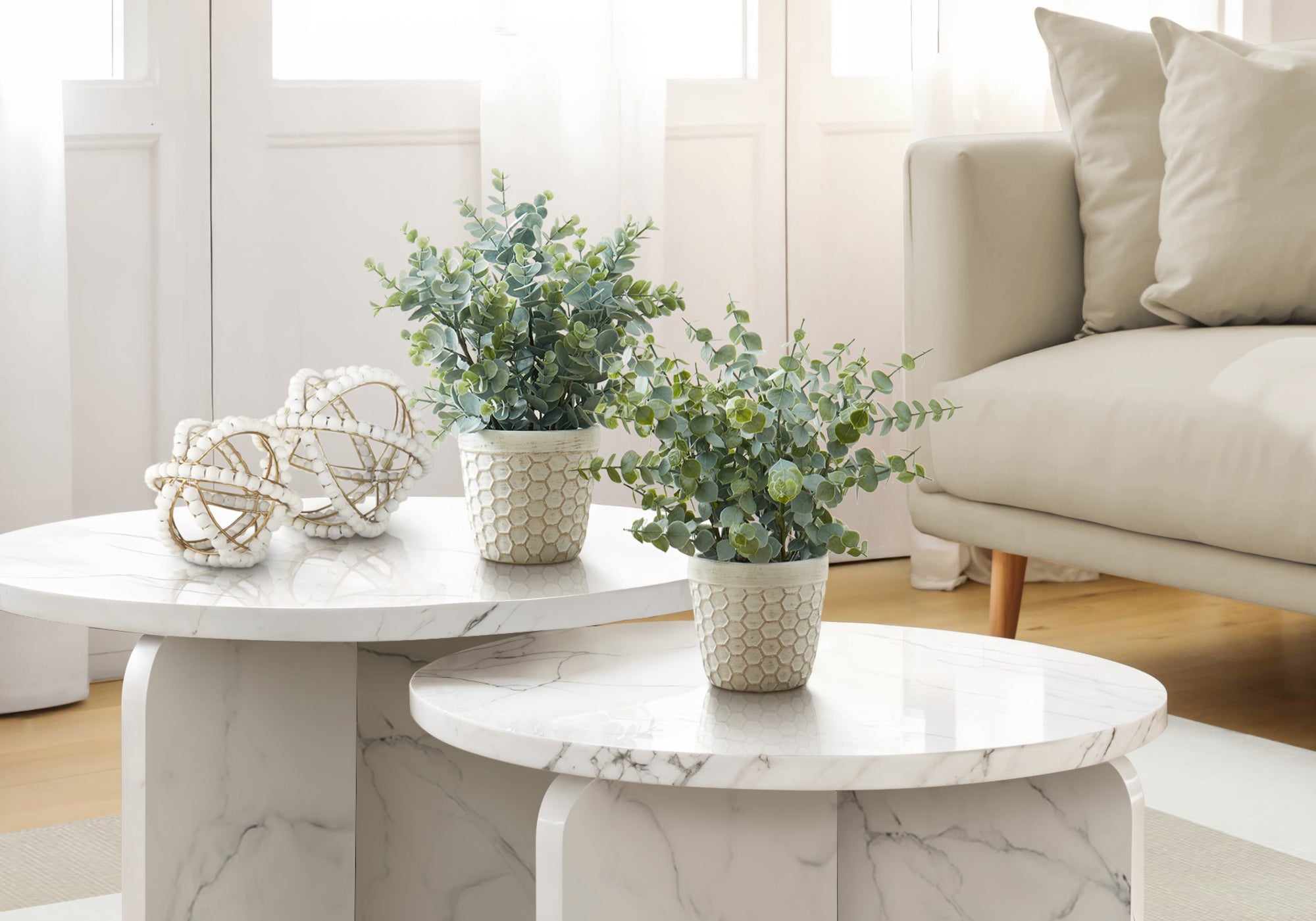 13" Eucalyptus Grass Plant With 4" White Pot - Green - Set of Two