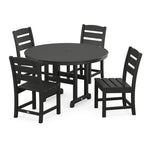 POLYWOOD® Lakeside 5-Piece Round Farmhouse Side Chair Dining Set - Black