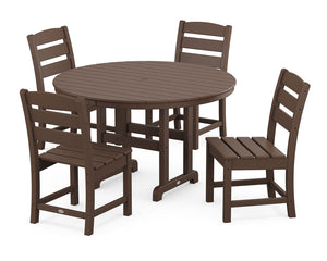 POLYWOOD® Lakeside 5-Piece Round Farmhouse Side Chair Dining Set - Mahogany
