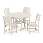 POLYWOOD® Lakeside 5-Piece Round Farmhouse Side Chair Dining Set - Sand