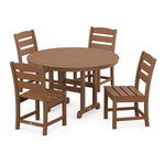 POLYWOOD® Lakeside 5-Piece Round Farmhouse Side Chair Dining Set - Teak