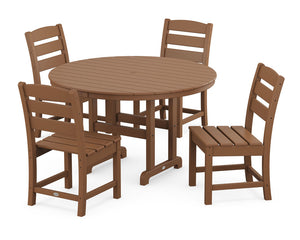 POLYWOOD® Lakeside 5-Piece Round Farmhouse Side Chair Dining Set - Teak