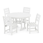 POLYWOOD® Lakeside 5-Piece Round Farmhouse Side Chair Dining Set - White