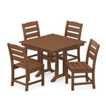 POLYWOOD® Lakeside 5-Piece Farmhouse Trestle Side Chair Dining Set - Teak