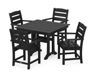 POLYWOOD® Lakeside 5-Piece Farmhouse Trestle Arm Chair Dining Set - Black