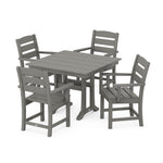 POLYWOOD® Lakeside 5-Piece Farmhouse Trestle Arm Chair Dining Set - Slate Grey
