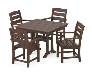 POLYWOOD® Lakeside 5-Piece Farmhouse Trestle Arm Chair Dining Set - Mahogany
