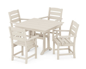 POLYWOOD® Lakeside 5-Piece Farmhouse Trestle Arm Chair Dining Set - Sand