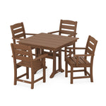 POLYWOOD® Lakeside 5-Piece Farmhouse Trestle Arm Chair Dining Set - Teak