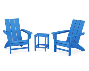 POLYWOOD® Modern 3-Piece Adirondack Set with Long Island 18" Side Table - Pacific Blue