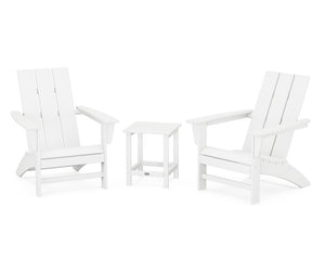 POLYWOOD® Modern 3-Piece Adirondack Set with Long Island 18" Side Table - White