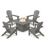 POLYWOOD® Palm Coast 5-Piece Adirondack Chair Conversation Set with Fire Pit Table - Slate Grey