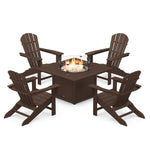 POLYWOOD® Palm Coast 5-Piece Adirondack Chair Conversation Set with Fire Pit Table - Mahogany