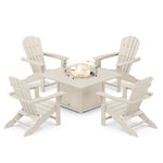 POLYWOOD® Palm Coast 5-Piece Adirondack Chair Conversation Set with Fire Pit Table - Sand
