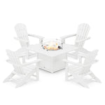 POLYWOOD® Palm Coast 5-Piece Adirondack Chair Conversation Set with Fire Pit Table - White