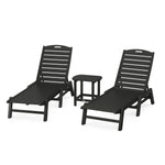 POLYWOOD® Nautical 3-Piece Chaise Lounge Set with South Beach 18" Side Table - Black