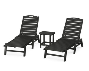 POLYWOOD® Nautical 3-Piece Chaise Lounge Set with South Beach 18" Side Table - Black