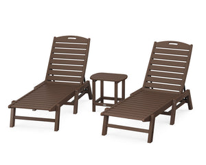 POLYWOOD® Nautical 3-Piece Chaise Lounge Set with South Beach 18" Side Table - Mahogany