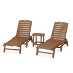 POLYWOOD® Nautical 3-Piece Chaise Lounge Set with South Beach 18" Side Table - Teak