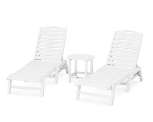 POLYWOOD® Nautical 3-Piece Chaise Lounge Set with South Beach 18" Side Table - White