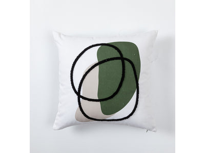 In Full Bloom 18 x 18" Abstract Cushion - Green, Black, Beige