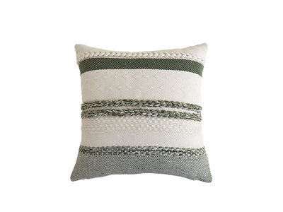 In Full Bloom 18 x 18" Textured Layered Striped Cushion - Green, Ivory