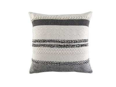 In Full Bloom 18 x 18" Textured Layered Bold Striped Cushion - Green, Ivory